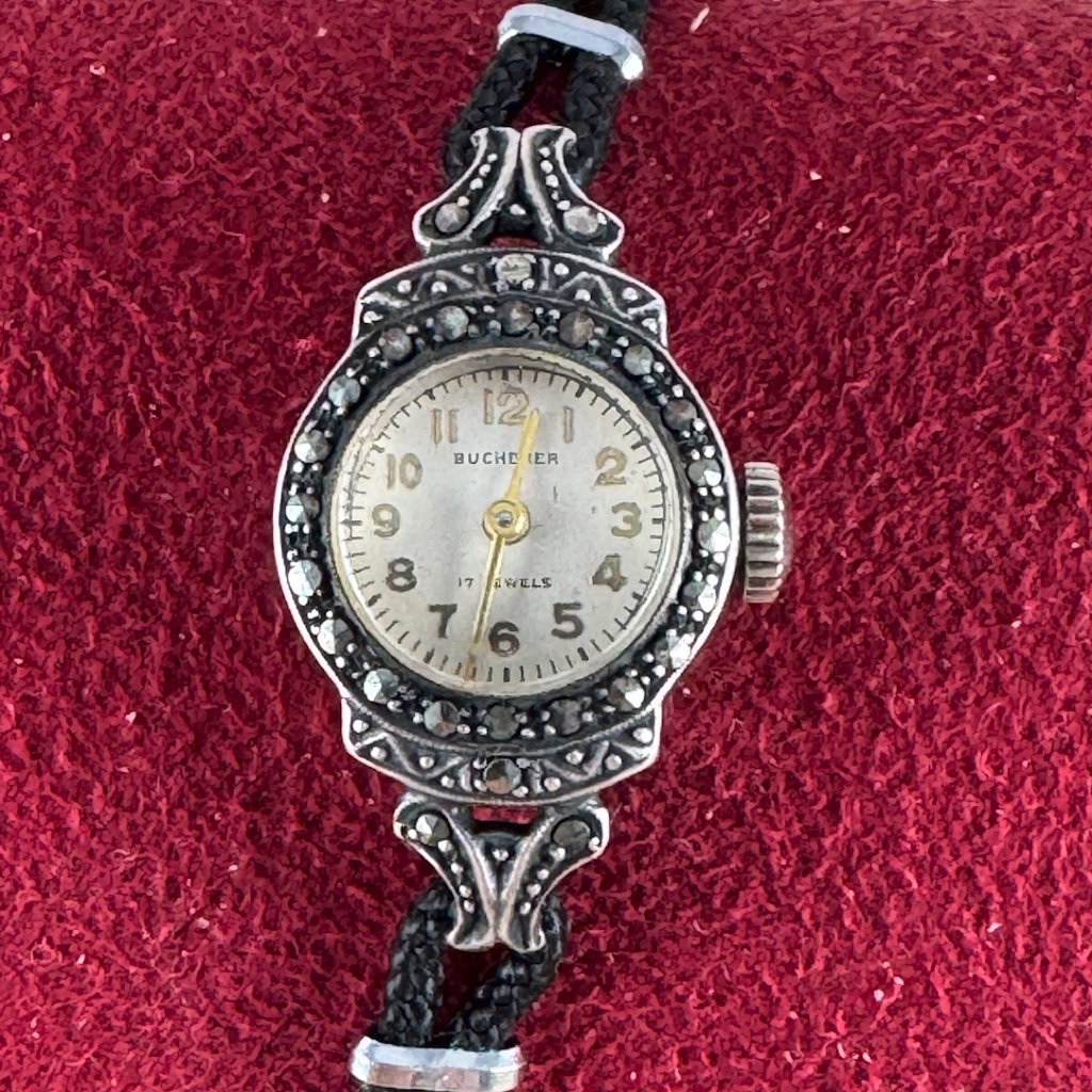 Vintage Elegant 1930s Bucherer Ladies Swiss Made Marcasite Watch 800 Silver